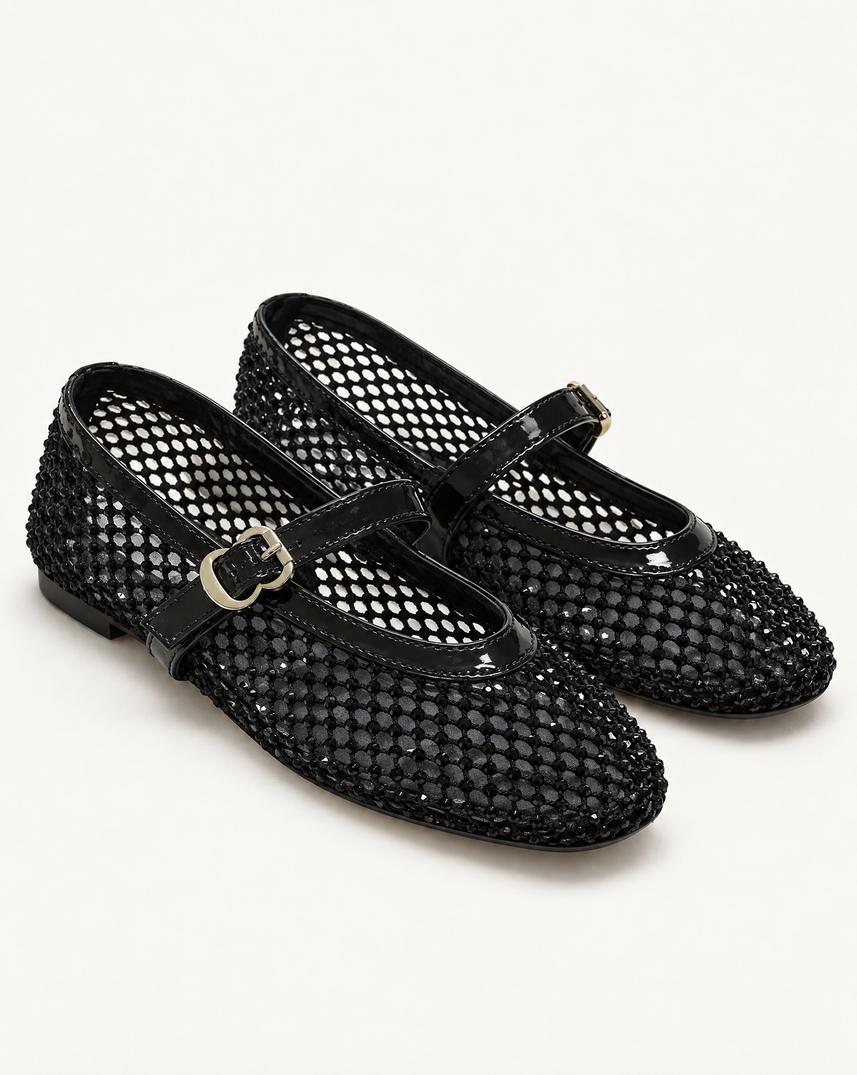Ballerine Mary Jane in rete con strass OM 648-26 Nero – principale
