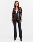 Blazer donna effetto pelle lucida bordeaux - vista frontale