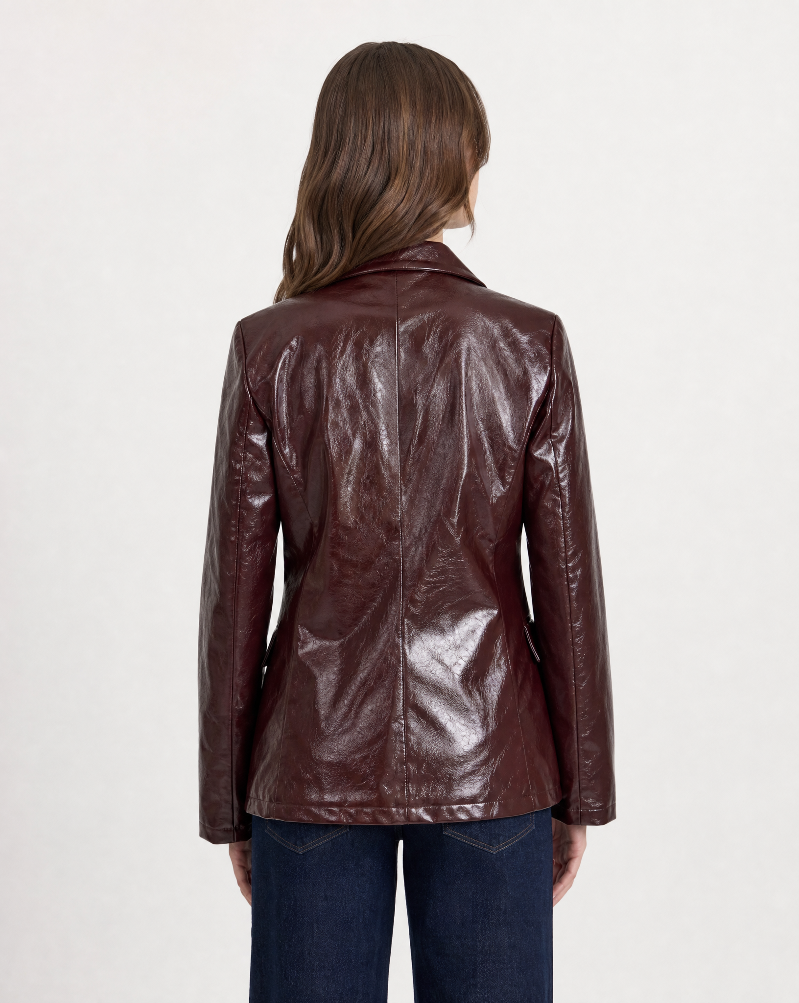 Blazer donna effetto pelle lucida bordeaux - vista posteriore