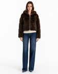Giacca donna in ecopelliccia marrone con zip - vista frontale