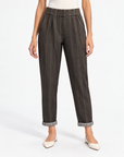 Pantalone donna gessato a sigaretta marrone – Polly 6 – frontale