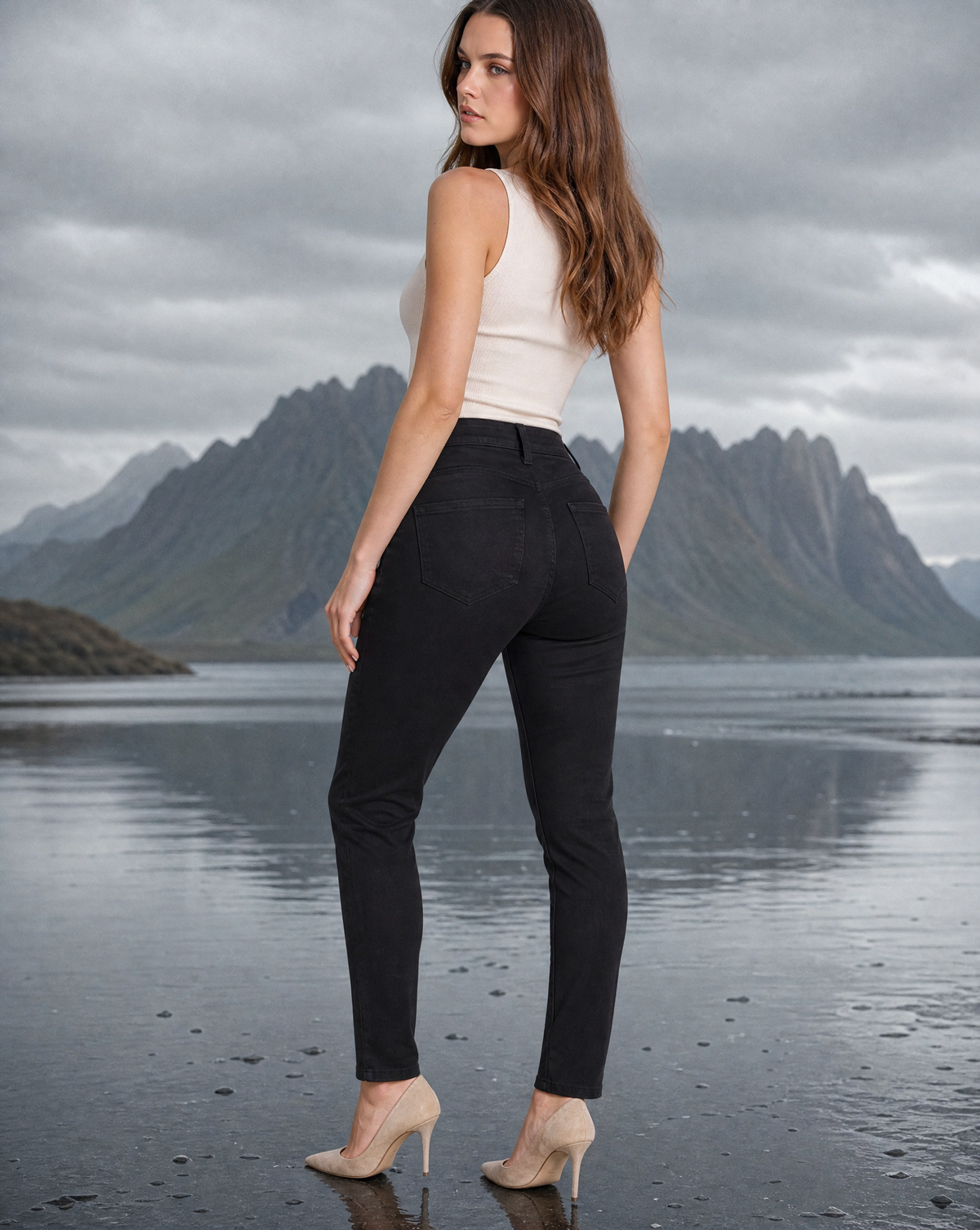 Pantaloni donna push-up slim MK5779-16 nero vista posteriore