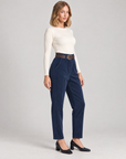 Pantaloni donna in velluto a coste blu con cintura 15081, Polly 5 – vista a tre quarti
