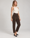 Pantaloni donna in velluto a coste marrone con cintura 15081, Polly 5 – vista a tre quarti