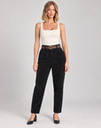 Pantaloni donna in velluto a coste nero con cintura 15081, Polly 5 – vista frontale