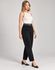 Pantaloni donna in velluto a coste nero con cintura 15081, Polly 5 – vista a tre quarti