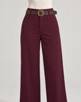 Pantaloni donna bordeaux a gamba ampia con cintura, Polly 6 – dettaglio vita e cintura