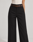 Pantaloni donna nero a gamba ampia con cintura, Polly 6 – dettaglio vita e cintura