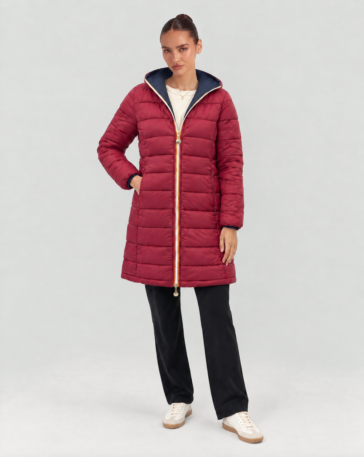 Piumino lungo reversibile Double Face - Blu - Bordeaux - lato trapuntato reverse - Polly 6