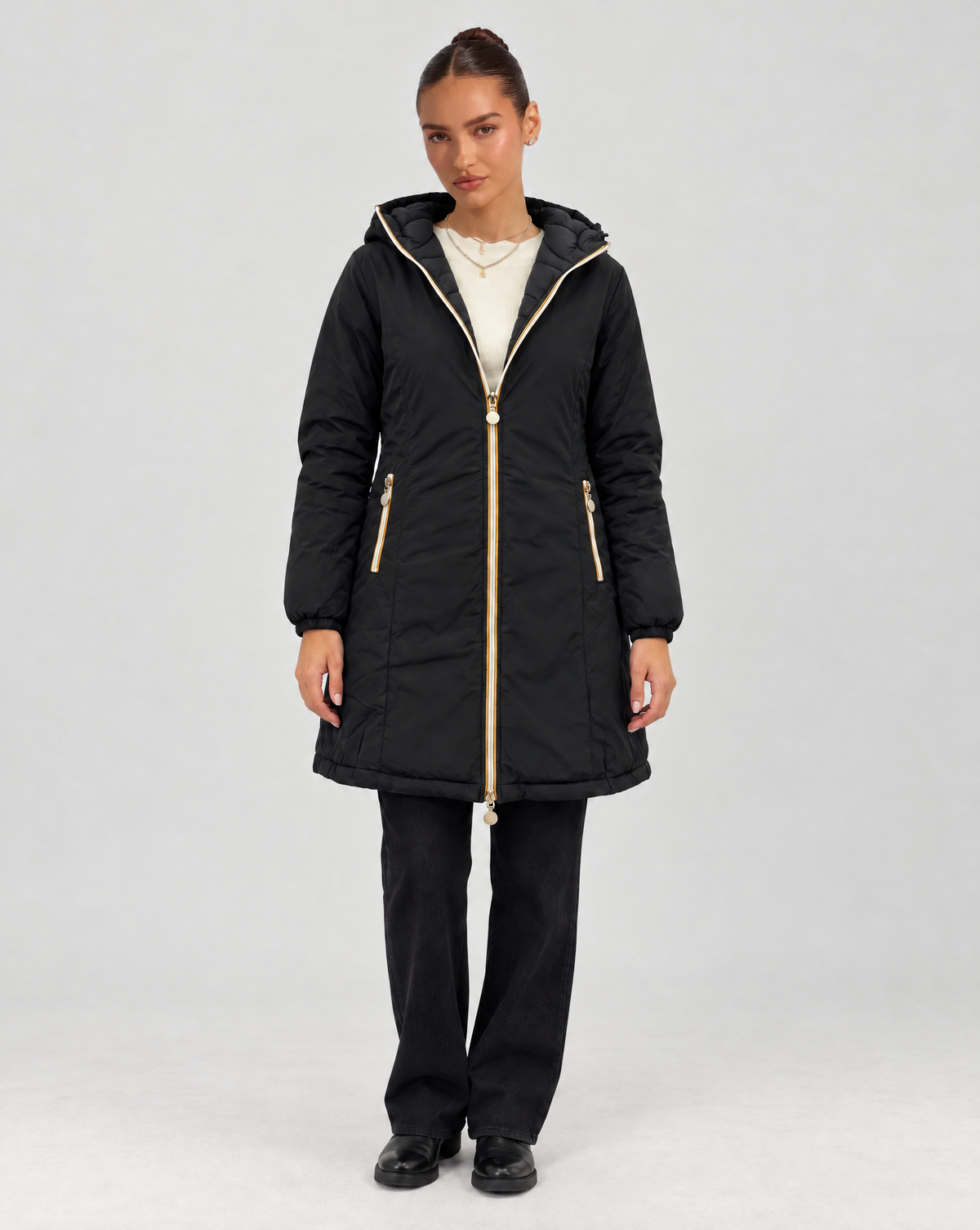 Piumino lungo reversibile Double Face - Nero - Nero - lato liscio - Polly 6