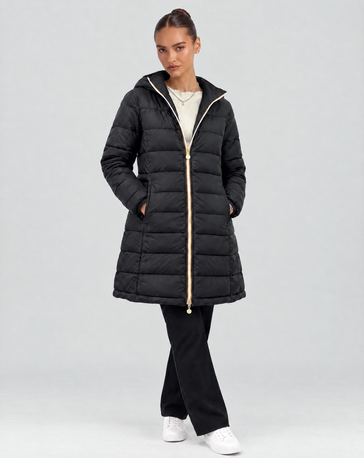 Piumino lungo reversibile Double Face - Nero - Nero - lato trapuntato reverse - Polly 6