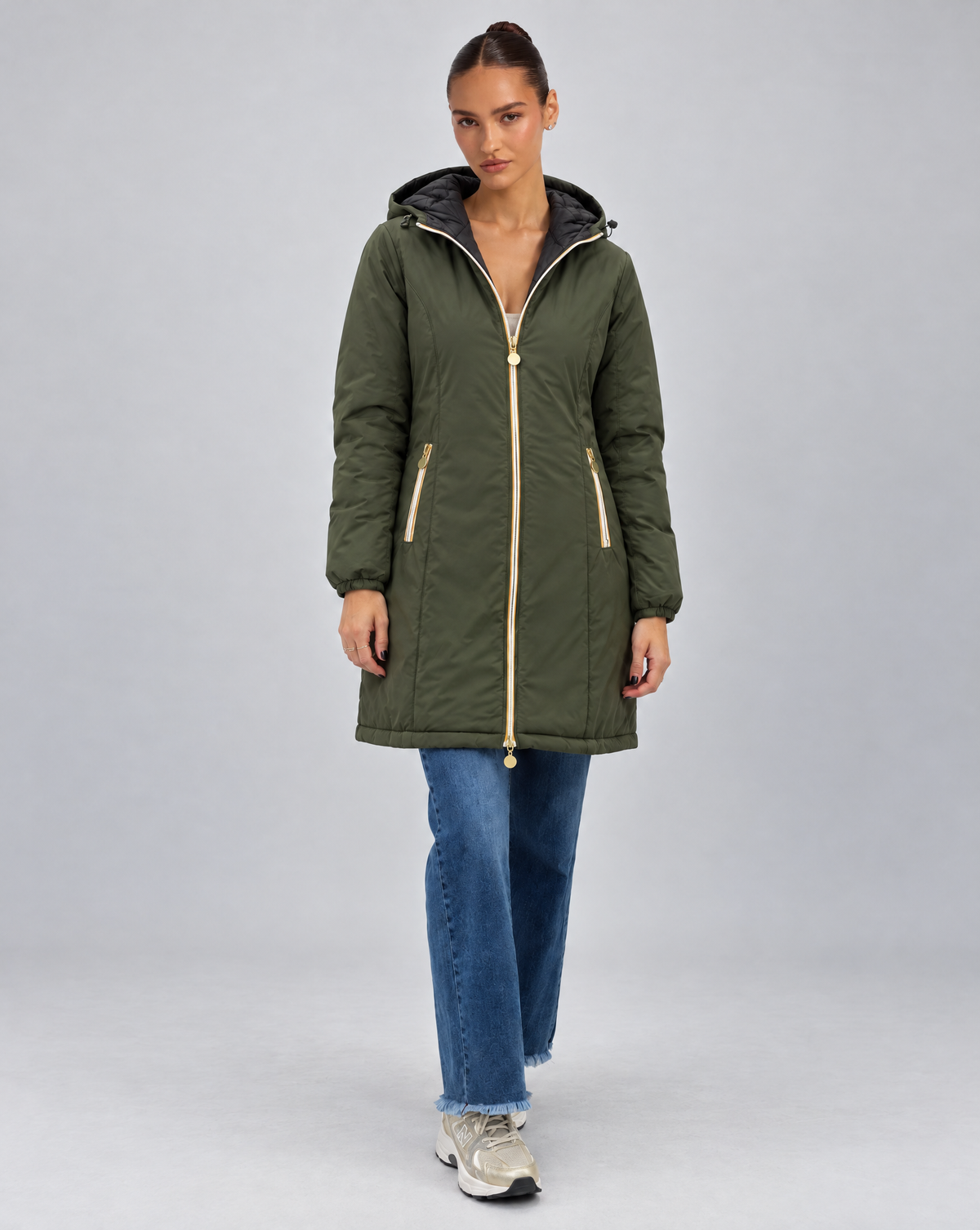 Piumino lungo reversibile Double Face - Verde - Nero - lato liscio - Polly 6