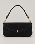 Pochette A2 in vera pelle scamosciata nera – vista frontale su sfondo neutro