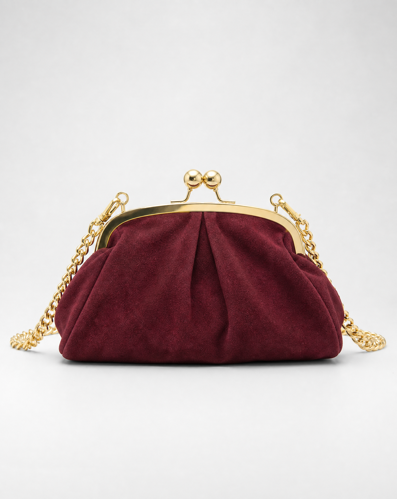 Pochette in vera pelle scamosciata bordeaux vista frontale