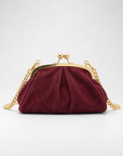 Pochette in vera pelle scamosciata bordeaux vista frontale