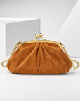 Pochette in vera pelle scamosciata camel vista frontale
