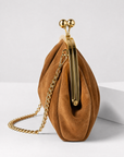 Pochette in vera pelle scamosciata camel vista laterale