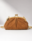Pochette in vera pelle scamosciata marrone vista frontale
