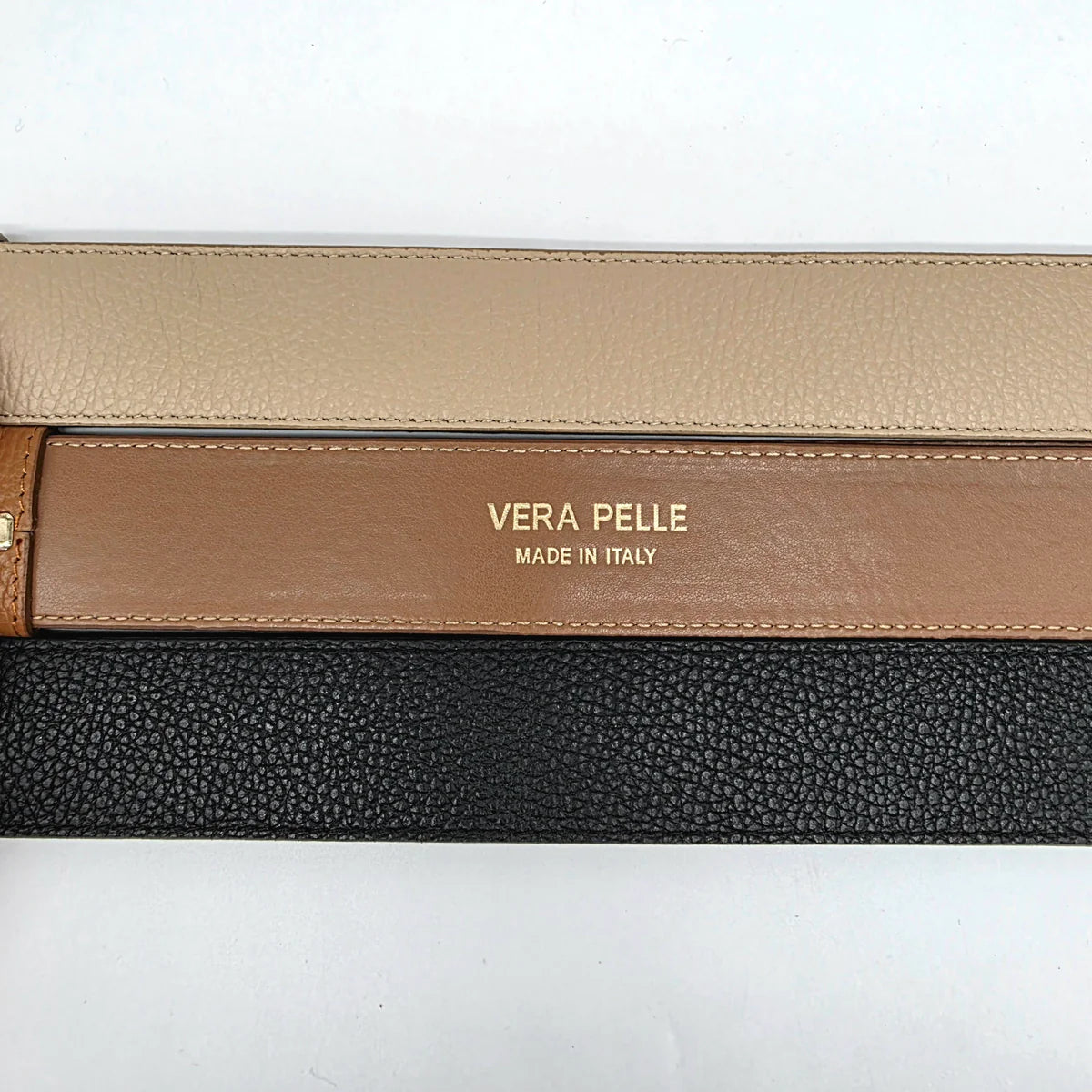 Cintura Doppia in Vera Pelle con Fibbia Dorata