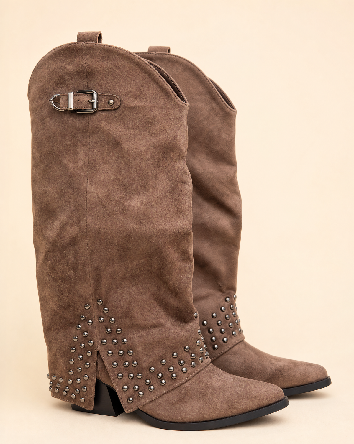 Stivali texani scamosciati con strass khaki – dettaglio