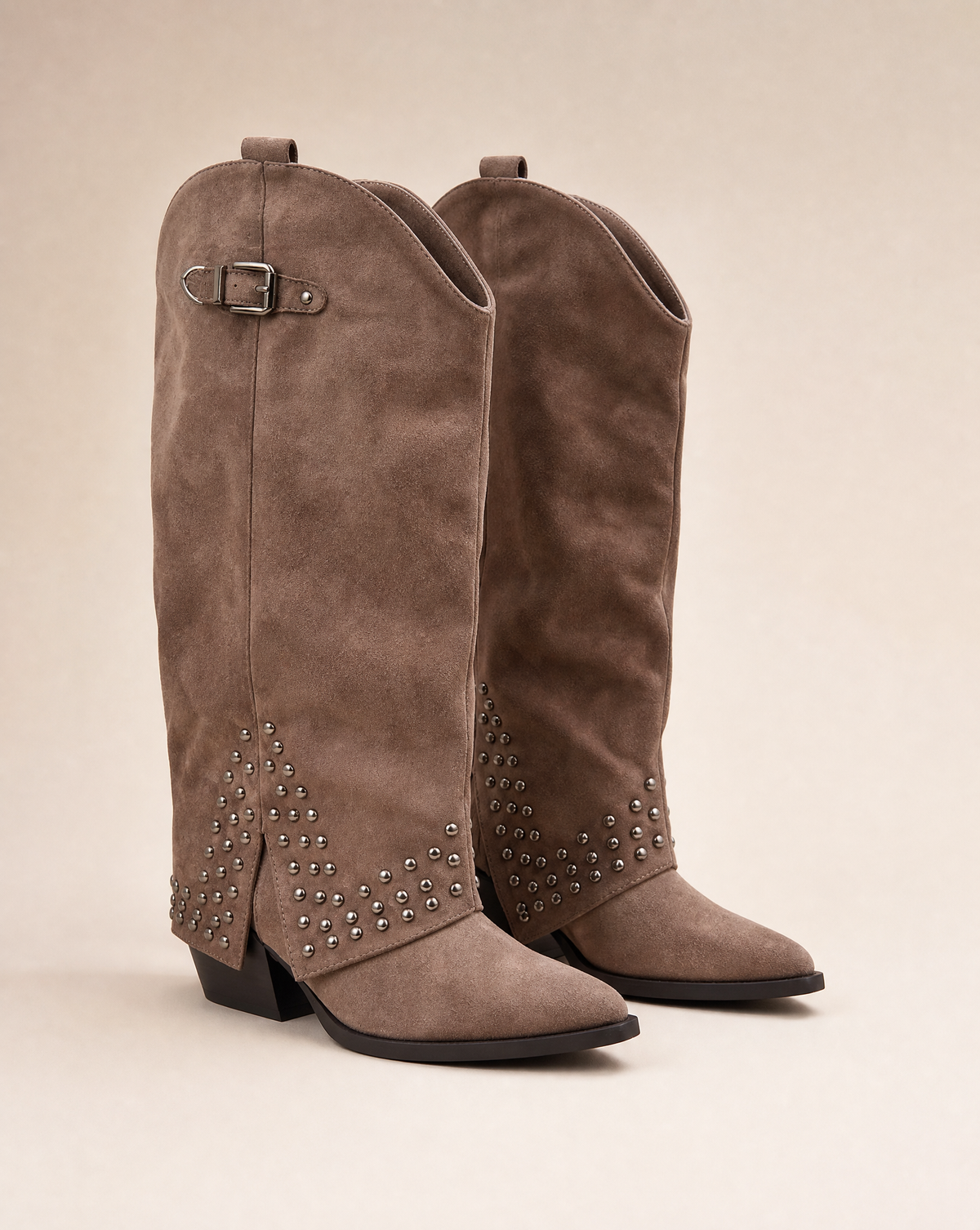 Stivali texani scamosciati con strass khaki – vista hero