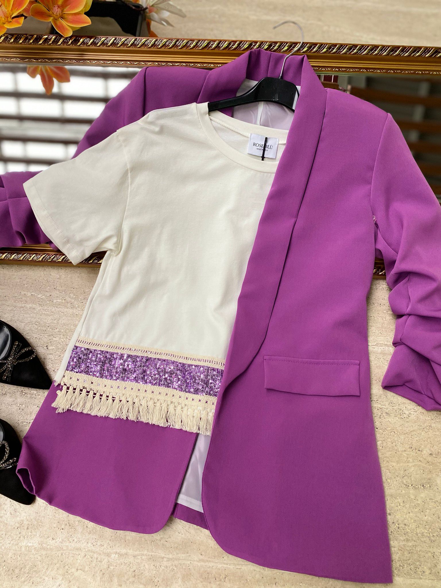 Blazer elegante a manica arrotolata