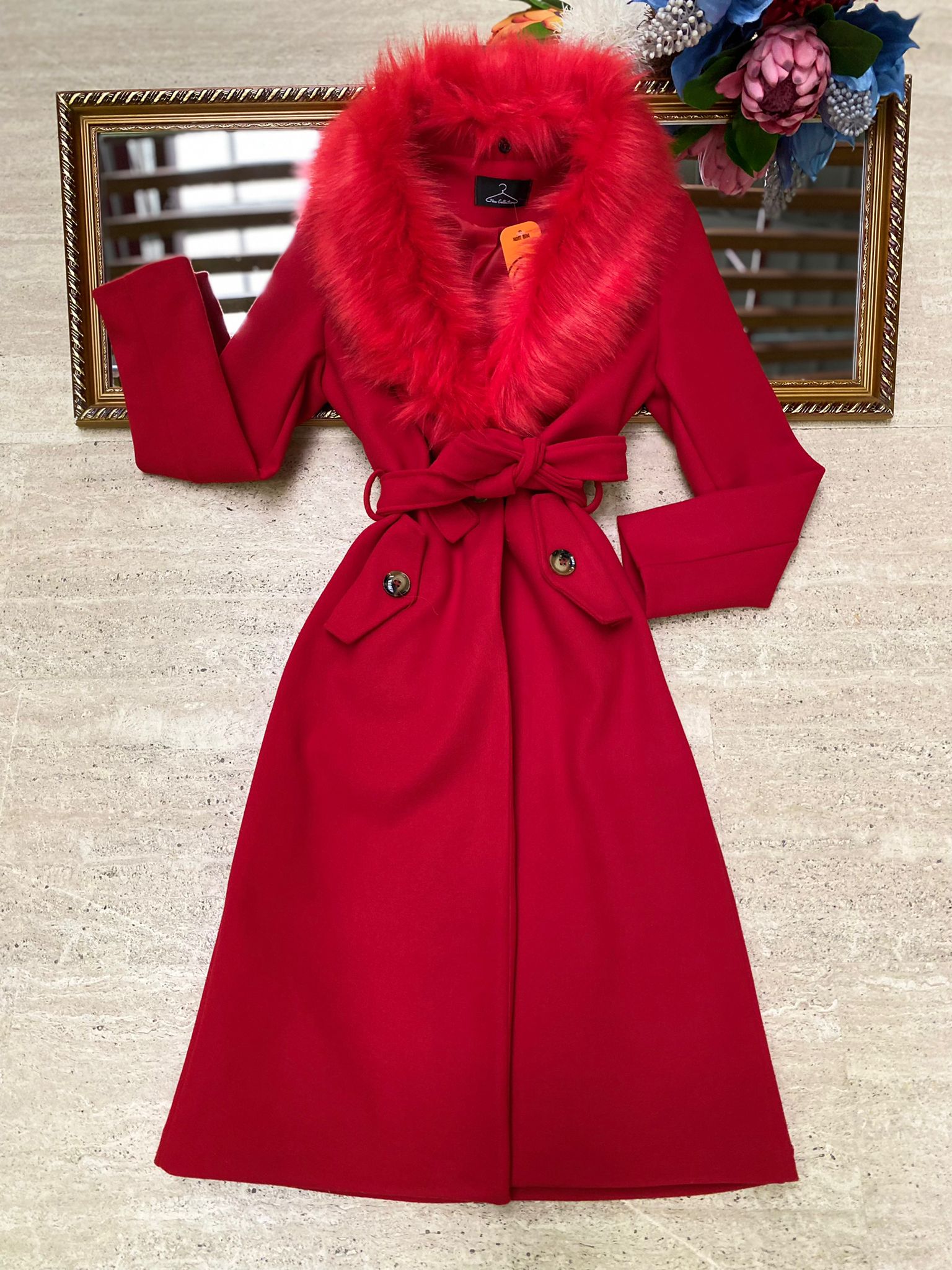 Cappotto lungo peloso foderato