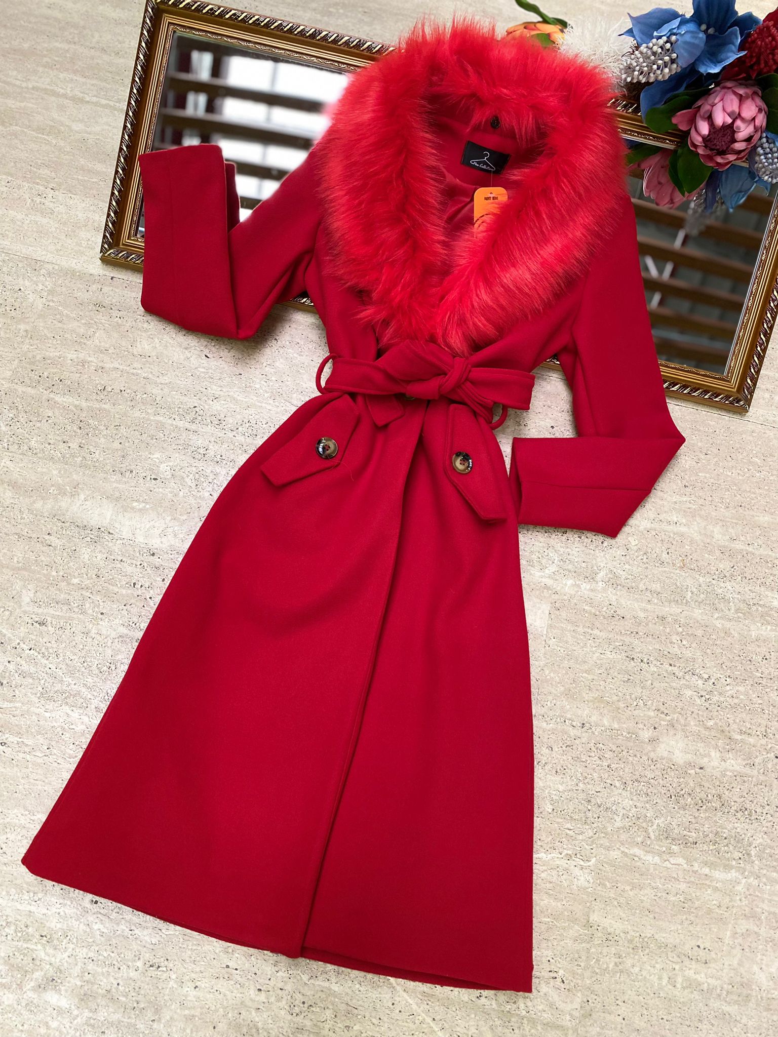 Cappotto lungo peloso foderato